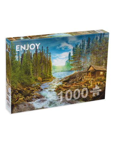 Puzzle Enjoy de 1000 de piese - O colibă ​​de lemn lângă mesteceni - 1